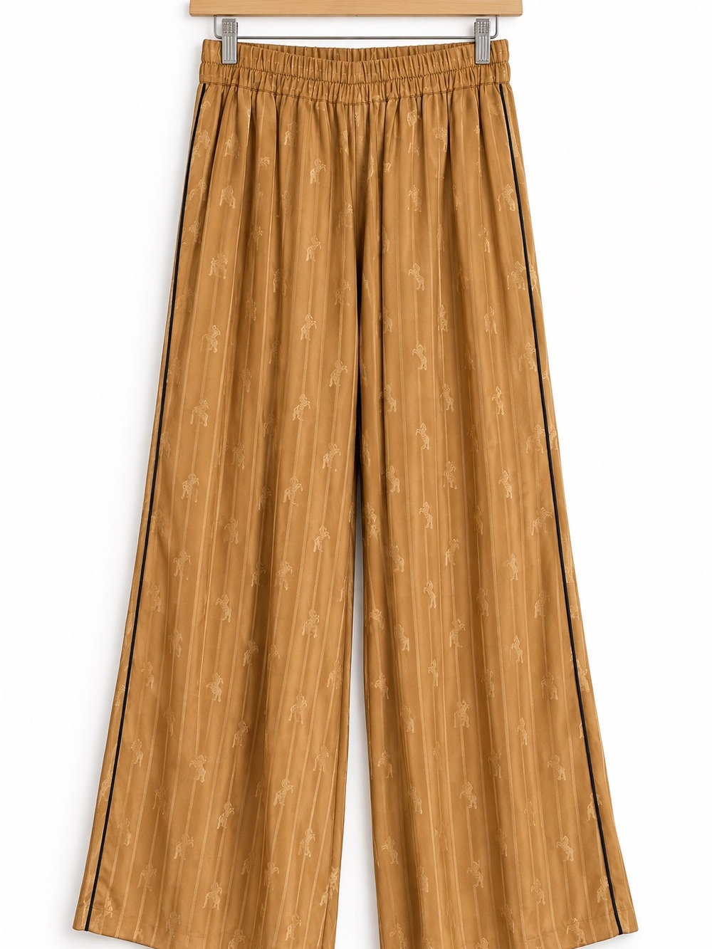 L'AGENCE Wide Leg Silk Jacquard Pants | Gold Camel